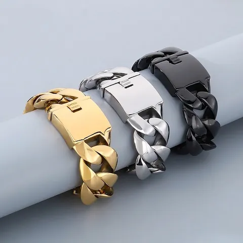 Pulsera De Cadena Para Hombre Acero Inoxidable Pulido Estilo Hip Hop Rock Joyería De Cadena Gruesa Grande