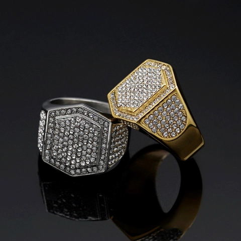 Anello Sigillo Esagonale Da Uomo Acciaio Inossidabile 316 Zircone Lusso Hip Hop Punk Gioielli