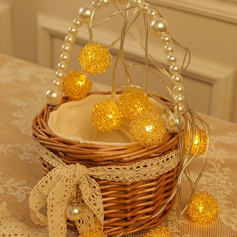 LED Lichterkette Goldene Metall Gitterkugel Stern Barren Hohl Warmweiß Weihnachten Dekorative Innen Außen