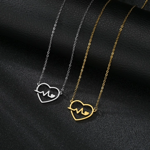 Herzschlag Herz Halskette Edelstahl EKG Linie Hohl Schmuck Damen Herren Romantischer Minimalistischer Stil