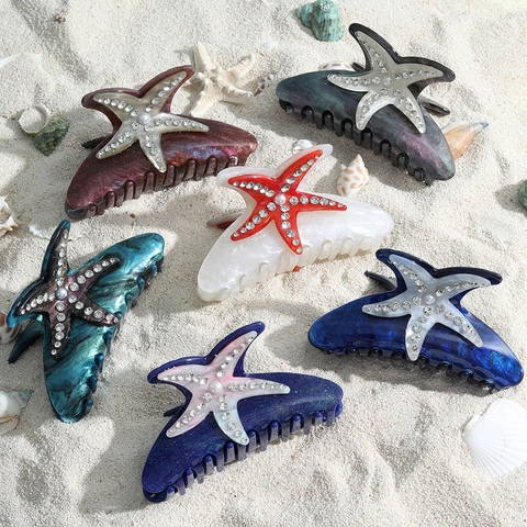 Starfish Haarklammer Straßstein Künstliche Perle Dekor Acryl Harz Sommer Strand Urlaub Hai Haar Zubehör Damen