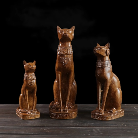 Antike Ägyptische Katze Bastet Figur Harz Göttin Statue Mythologie Skulptur Retro Heimdeko Schreibtisch Ornament