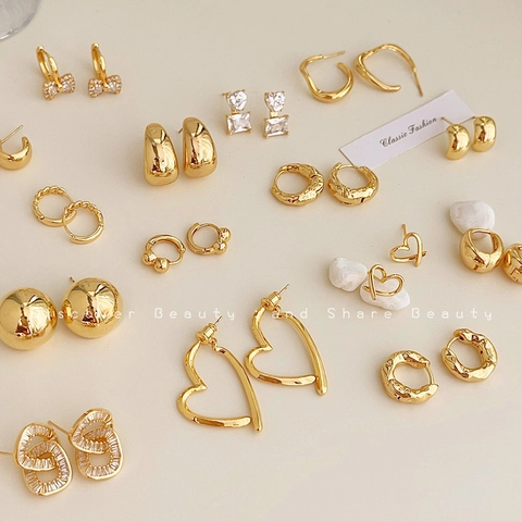 Pendientes Geométricos Para Mujer Cobre Chapado En Oro De 18K Con Zirconia Minimalista Corazón Lazo Gota Accesorios De Moda Joyas Elegantes