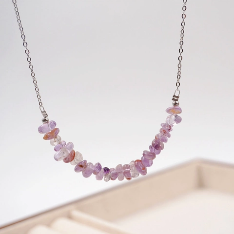 Collana in Acciaio al Titanio con Pietre Naturali Irregolari per Donna Cristallo Aquamarina Turchese Gioielli Regalo