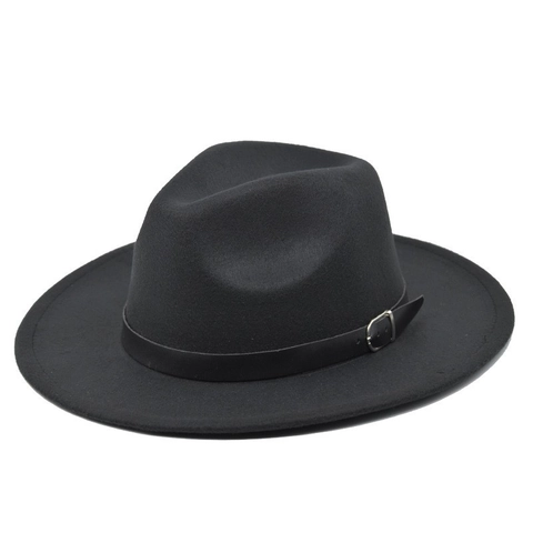 Vintage Wollfilz Fedora Hut Für Damen Herren Breiter Flacher Krempe Jazz Hut Mit Ledergürtel Schnalle Winter Warme Kirche Kappe