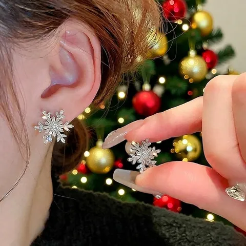 Schneeflocke Künstliche Perlenstecker Mit 925 Sterling Silber Ohrstecker Zirkon Hohl Weihnachten Schmuck Für Frauen Luxus