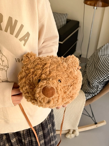 Borsa A Tracolla Testa Di Orsetto Peluche Forma Animale Cartone Animato Borsa A Spalla Per Donne E Ragazze Marrone