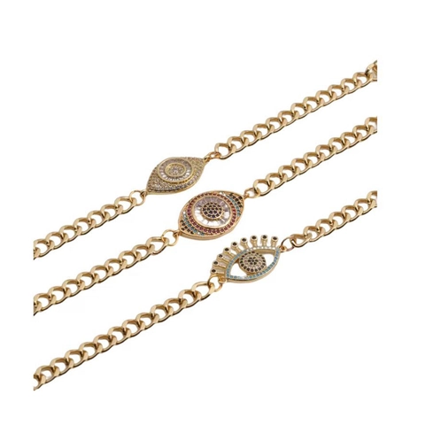 Bracciale Con Ciondolo Malocchio Da Donna Rame Placcato Oro Con Zirconia Cubica Colorata Catena Adjustable Gioielli Bohemian