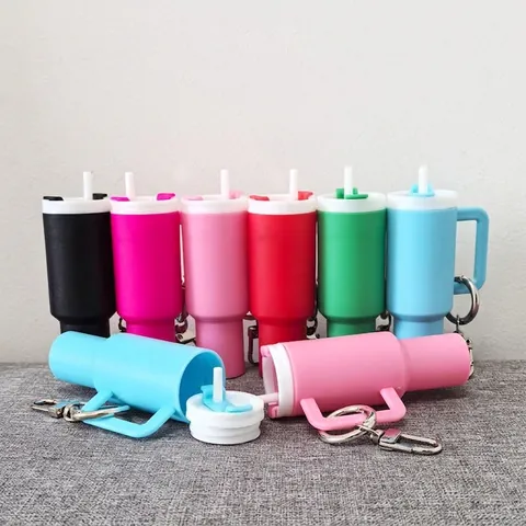 Mini Tumbler Keychain Portable Plastic Silicone Cup Shaped Backpack Pendant Luminous Gradient Novelty