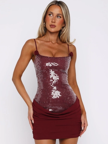 Mini Abito In Paillettes Patchwork Arricciato Bodycon Camisole Party Clubwear Con Spalline Fiori Schiena Allacciata