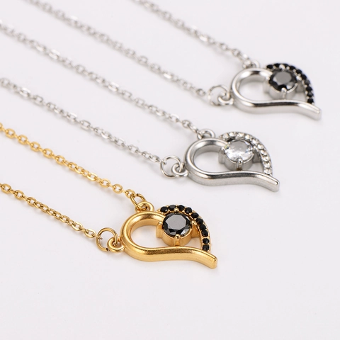 Collar Con Colgante De Corazón Y Zircón En Acero Inoxidable 304 Chapado En Oro De 18K Joyería Para Mujer