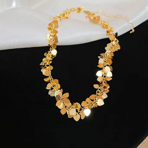 Collier En Métal Doré À Paillettes De Cœur À Franges Choker Étagé Chaîne De Clavicule Bijoux Pour Femmes