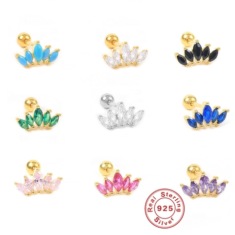 Marquise Cubic Zirconia Crown Ear Bone Stud With 925 Sterling Silver Earring Post Screw Back Cartilage Piercing