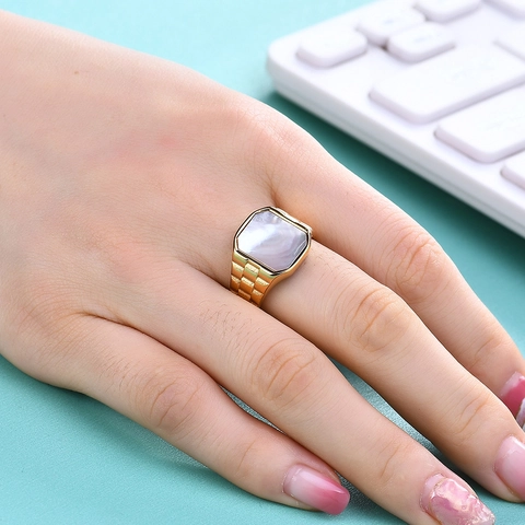 Anillo Vintage Irregular de Acero Inoxidable Con Nácar Malaquita Para Hombre Mujer Minimalista Estilo Cadena de Reloj Anillo Geométrico Joyería