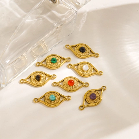 Σύνδεσμοι Evil Eye Ανοξείδωτο Ατσάλι 14K Επιχρυσωμένο Φυσική Πέτρα Για Αξεσουάρ Κατασκευής Κοσμημάτων DIY