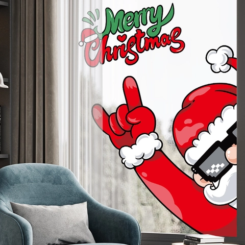 Christmas Window Stickers Static Cling Santa Claus Merry Christmas PVC No Glue Reusable Double Sided Holiday Glass Decor