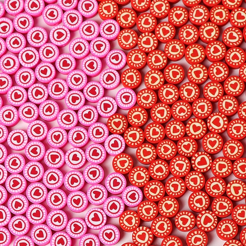 Heart Pattern Polymer Clay Beads Flat Round Spacer Beads For DIY Jewelry Making Bracelet Necklace Handcrafted