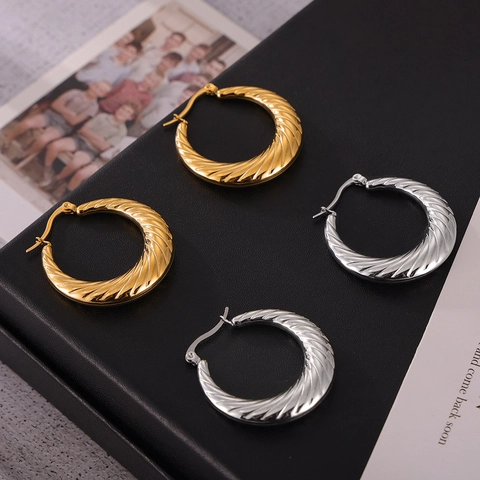Gedrehte Seil Creolen Titanstahl Geometrisch Dick Vergoldet Versilbert Retro Stil Schmuck Für Frauen