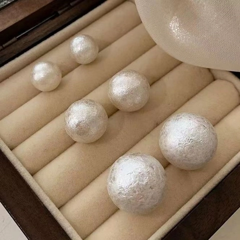 Pendientes De Perlas Artificiales De Algodón Texturizadas Con Poste De Plata De Ley 925 Joyas Retro Exageradas Blanco Mate Para Mujeres