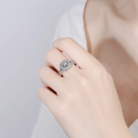 Cushion Cut Double Halo Zirconia Copper Ring Platinum Plated Adjustable Open Finger Ring Fashion Jewelry Accessory For Women