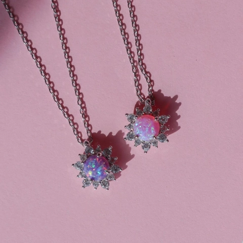 Collana Con Ciondolo A Raggiera In Opale Vintage Micro Zirconi Rame Fiore Di Sole Gioielli Per Donna