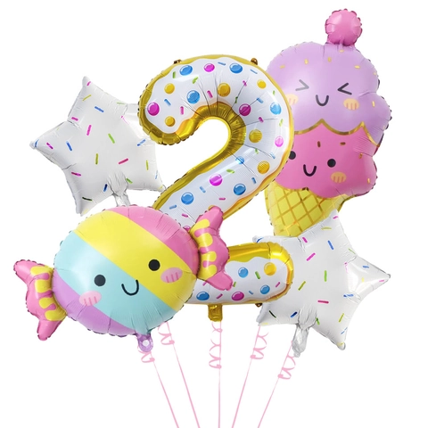 Geburtstagsparty Luftballons Aluminiumfolie Cartoon Eiscreme Süßigkeiten Nummer Stern Macaron Babyparty Dekoration
