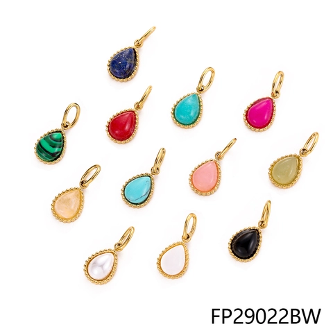 Water Drop Natural Stone Pendants Stainless Steel Vacuum Plated Vintage Beaded Edge DIY Jewelry Making Charms