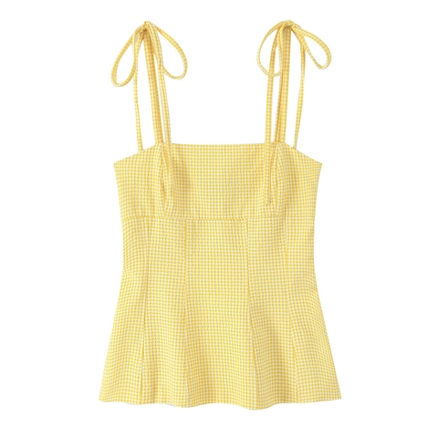 Damen Camisole Top mit Verstellbaren Schultergurten zum Binden Eckiger Ausschnitt Slim Fit Peplum Sommer Ärmellose Bluse