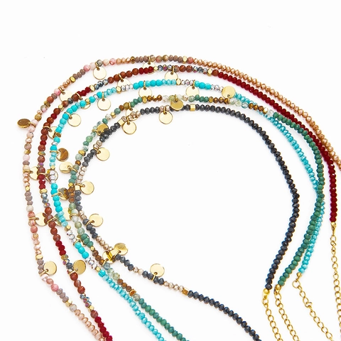 Collana di Perline in Pietra Naturale in Acciaio Inossidabile Vintage per Donna Ciondolo Moneta Tonda Stile Francese