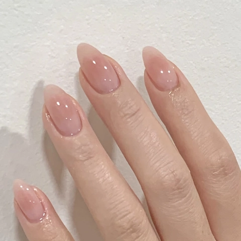Press On Nails Nude Rosa Ombre Glänzend Jelly Mandelform Künstliche Falsche Nägel Vollständige Abdeckung Maniküre