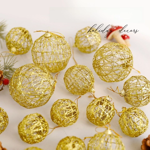 Weihnachtsbaumkugeln Hohl Metallgitter Eisen Hängedekoration Gold Glitzer Für Feiertagsbaum Party Heimdekor Funkelnd