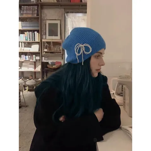 Gestrickte Beanie Mütze Und Handschuhe Mit Künstliche Perlenbogen Dekor Winter Warm Weich Koreanischer Stil Mode Für Damen