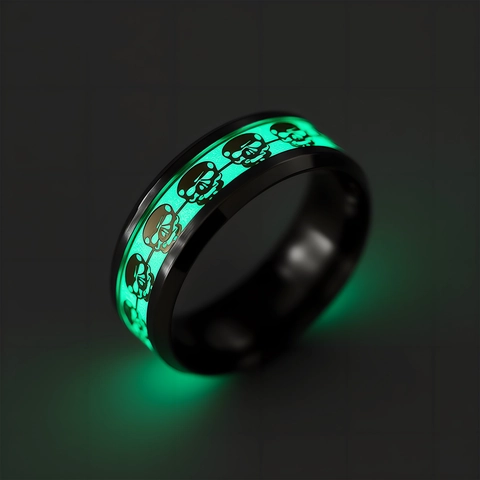 Luminous Skull Ring Stainless Steel Glow In The Dark Punk Gothic Retro Band Jewelry For Men Women