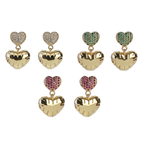 Orecchini a Bottone a Doppio Cuore in Rame Placcato Oro Vintage Per Donna Orecchini Pendenti con Strass Gioielli alla Moda