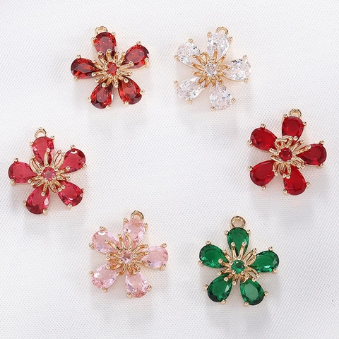 Vintage Blumenanhänger Kupfer Zirkonia Für DIY Schmuckherstellung Halskette Ohrring Handwerk Zubehör