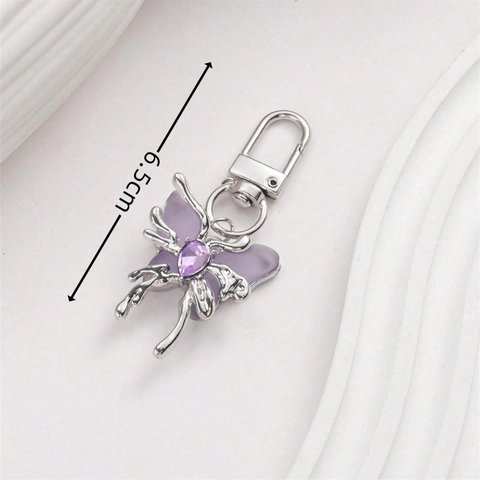 Llavero de Mariposa Creativo de Aleación de Zinc Elegante Colgante de Acrílico con Strass para Bolso Mujer
