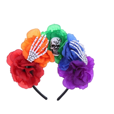 Halloween Stirnband Simulation Rosen Mit Kunststoff Schädel Und Skelett Hände Gothic Cosplay Haarreif Für Frauen