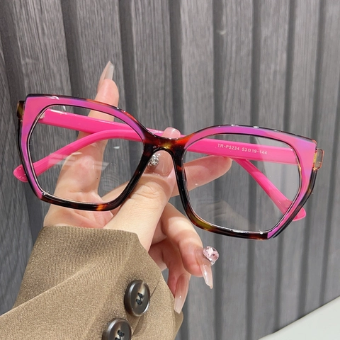 Occhiali Anti Luce Blu Donna Montatura Ottica TR90 Sovradimensionata Poligonale Moda Leggera Stile Retrò