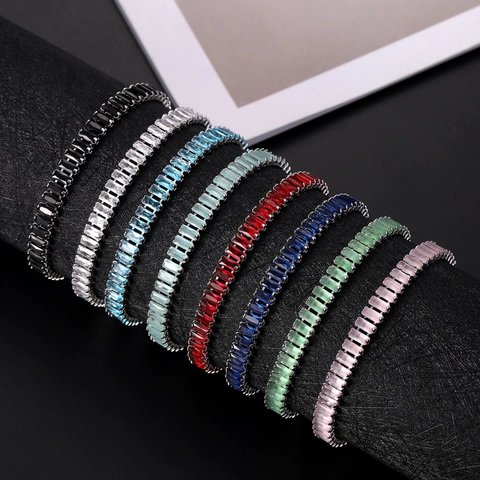 Pulsera de Tenis de Circonia Rectangular de Cobre a la Moda para Mujeres y Hombres Pulsera de Cadena de Eslabones Geométricos Regalo Joyería