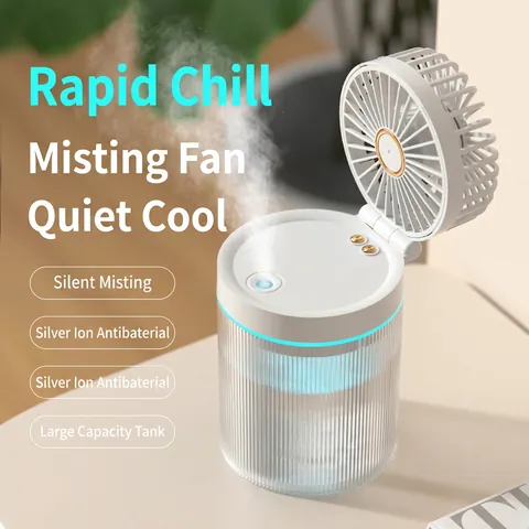 Desktop Mistventilator USB Oplaadbaar Draagbare Luchtbevochtiger Opvouwbaar Stil Instelbaar Voor Kantoor Slaapkamer Thuis