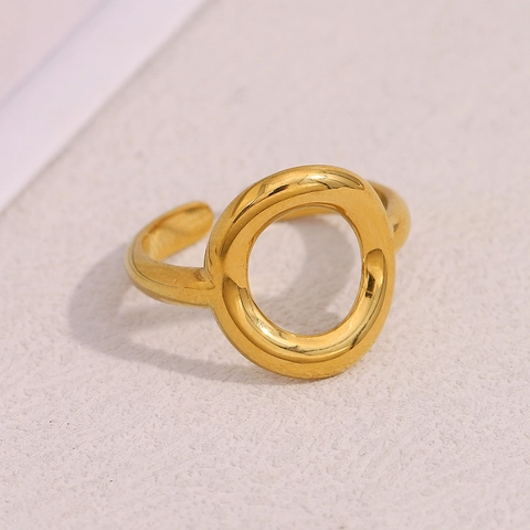 Minimalist Geometric Hollow Circular Open Ring Adjustable 18K Gold Plated Stainless Steel Commuter Jewelry For Women