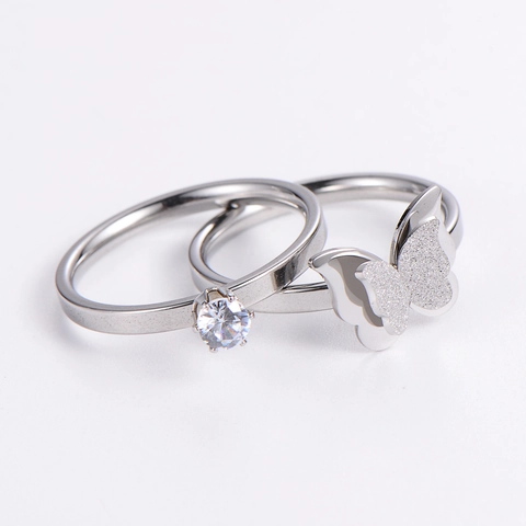 Anillo A Farfalla In Acciaio Inossidabile E Anello Solitario Con Zirconi Per Donna Gioielli Da Sposa Eleganti