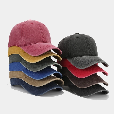 Washed Cotton Baseball Cap Distressed Solid Color Retro Vintage Adjustable Outdoor Sports Sun Protection Hat For Men Women
