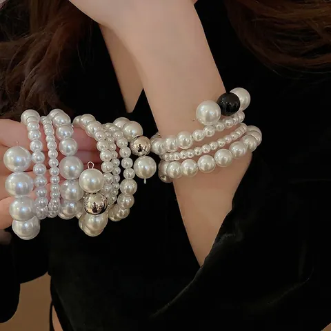 Multi-layer Artificial Pearl Bracelet Twisted Spiral Open Bangle Fashion Elegant Imitation Artificial Pearl Alloy Accents Jewelry For Women