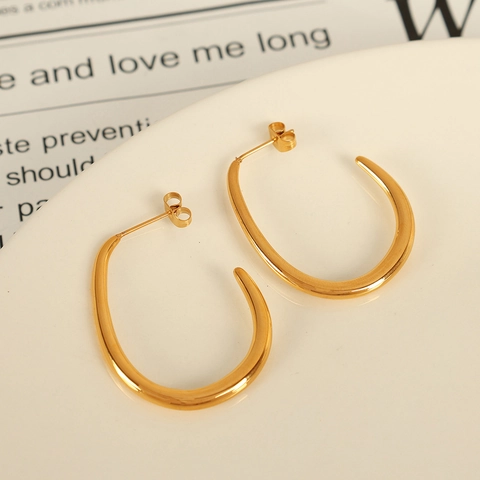 Minimalist Titanium Steel U Shaped Geometric Hoop Earrings For Women Gold Plated Waterdrop Fashion Jewelry Simple Earring Gift