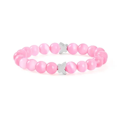 Katzenauge Stein Perlenarmband Titanstahl Schmetterling Charm Süßer Minimalistischer Schmuck Für Damen Elegant Rosa Weiß