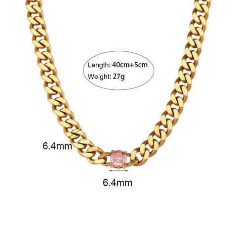 Fashion Cuban Link Chain Necklace Bracelet 18K Gold Plated Stainless Steel Colorful Round Zircon Jewelry For Women