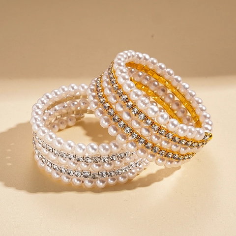 Retro Mehrlagiges Armreif Armband Mit Imitationsperlen Und Strasssteinen Elegante Luxus Schmuck Für Damen