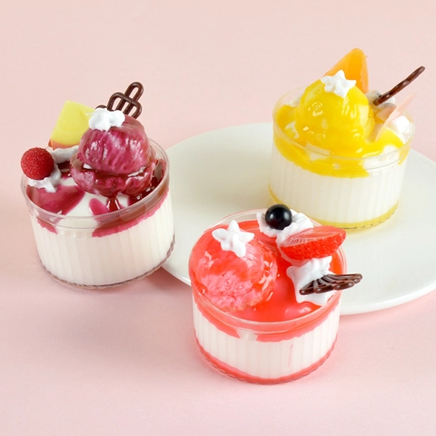 Artificial Dessert Cake Models Realistic Fruit Cream Sundae Mousse Cup Props PU Plastic For Home Decor Fridge Magnets