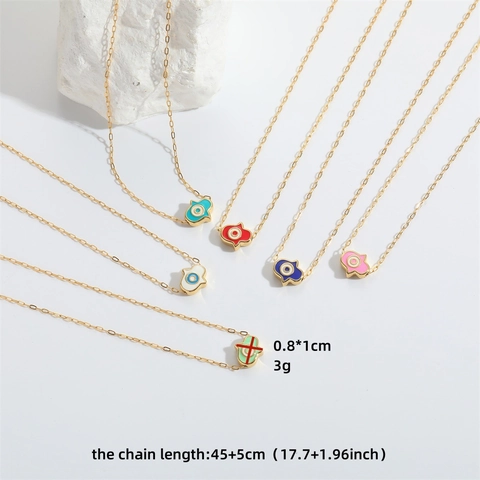 Französische Minimalistische Halskette Mit Hand Der Fatima Anhänger Für Damen Kupfer Emaille Böser Blick Schlüsselbeinkette Mode Schmuck